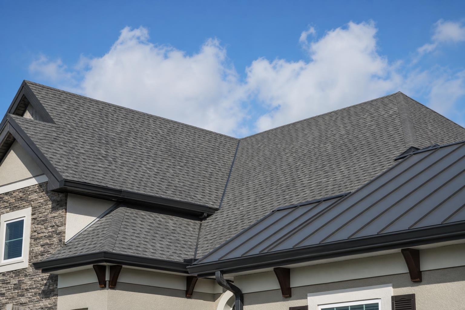 Side-by-side comparison of tile, shingle, and metal roofing on Florida homes