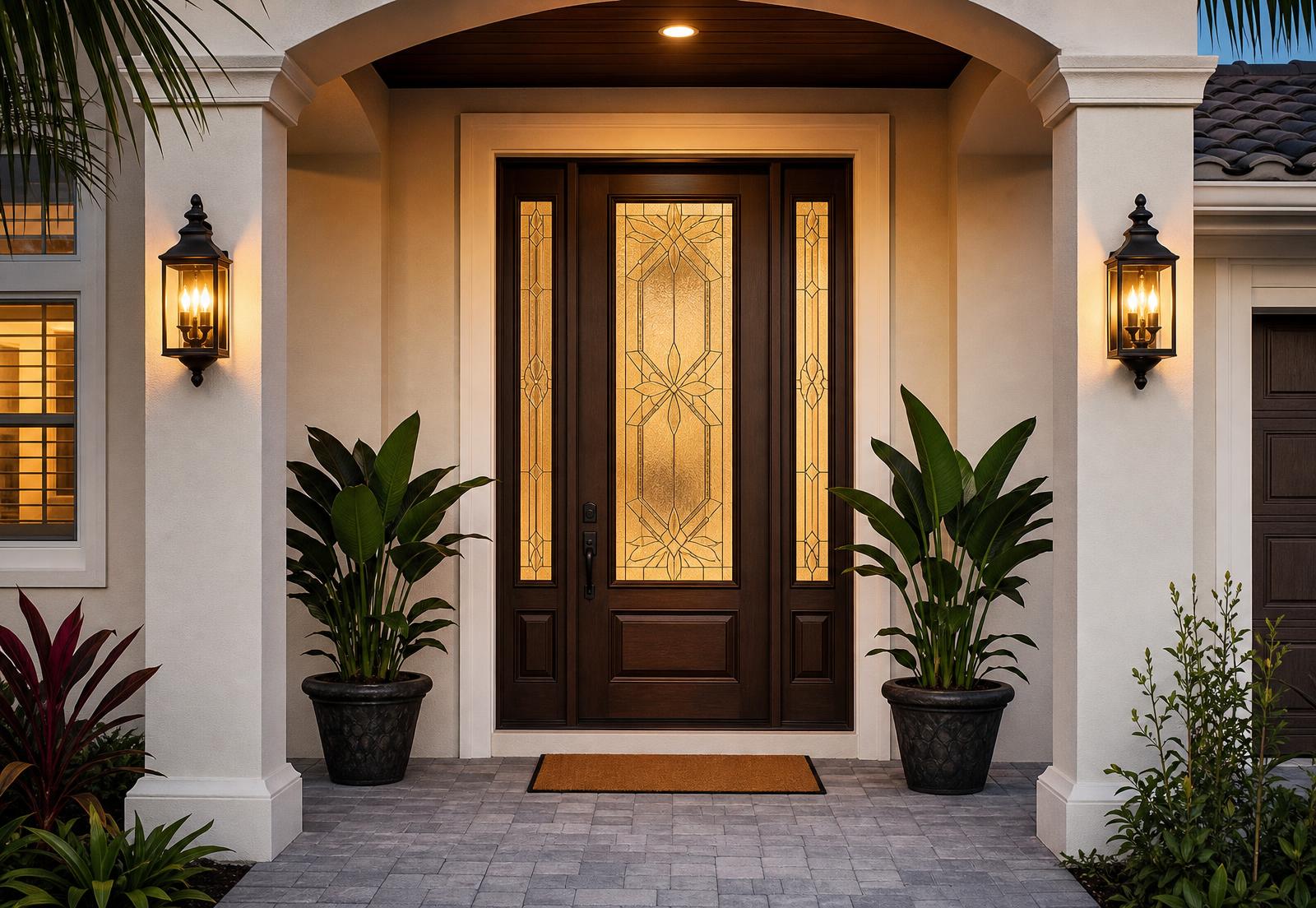 Modern impact front entry door on a Florida home