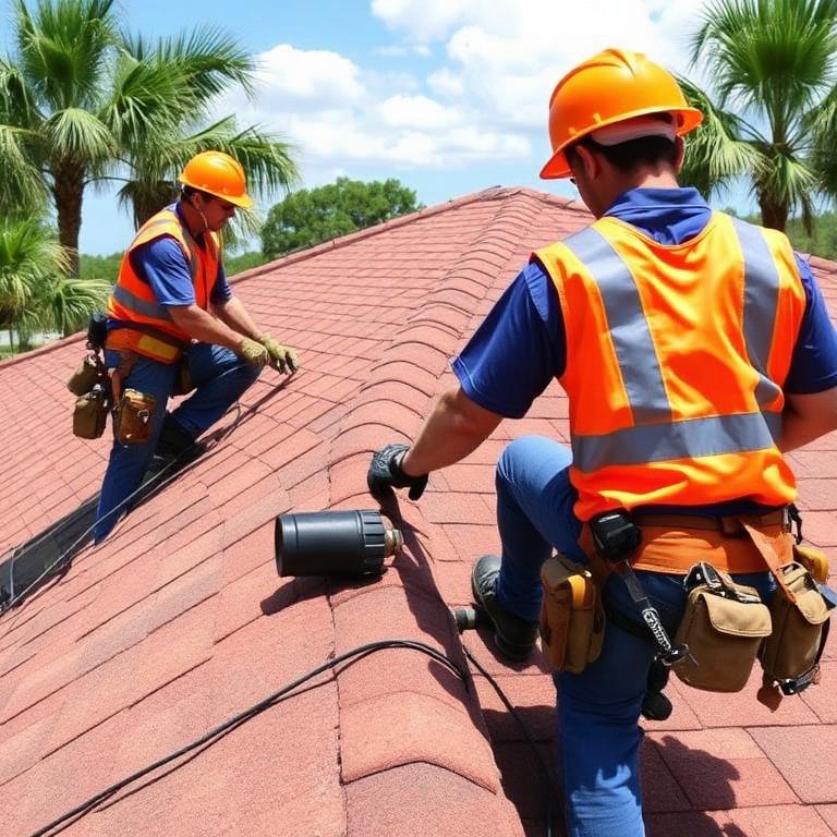 Roofing crew at work on a Florida home
