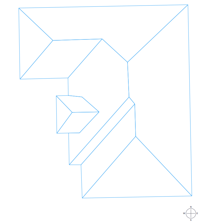 Example roof measurement layout showing roof geometry used to calculate materials and pricing