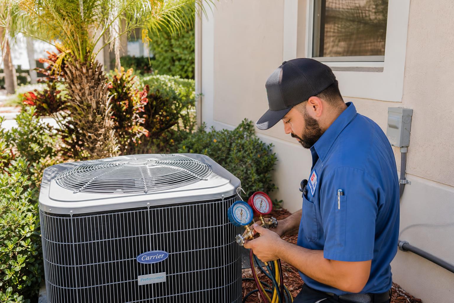 New high-efficiency air conditioning condenser installed on a Florida home